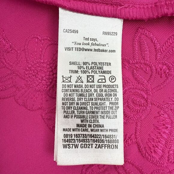 Ted Baker Zaffron Embroidered Skater Dress US Sz 6 Fuchsia Pink Ruffle Fit Flare - Picture 13 of 16